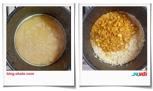 اضافه کردن برنج در دمی باقالی