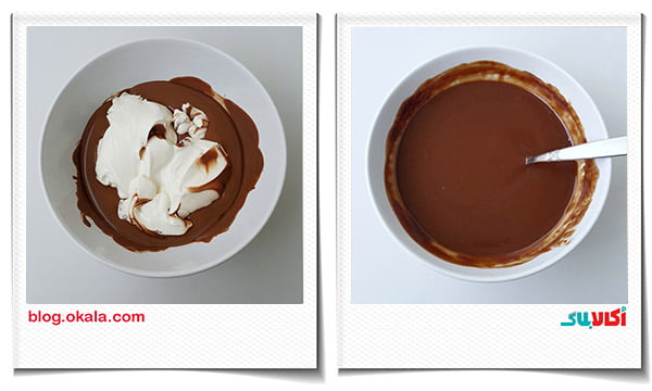 آماده کردن گاناش روی چیزکیک