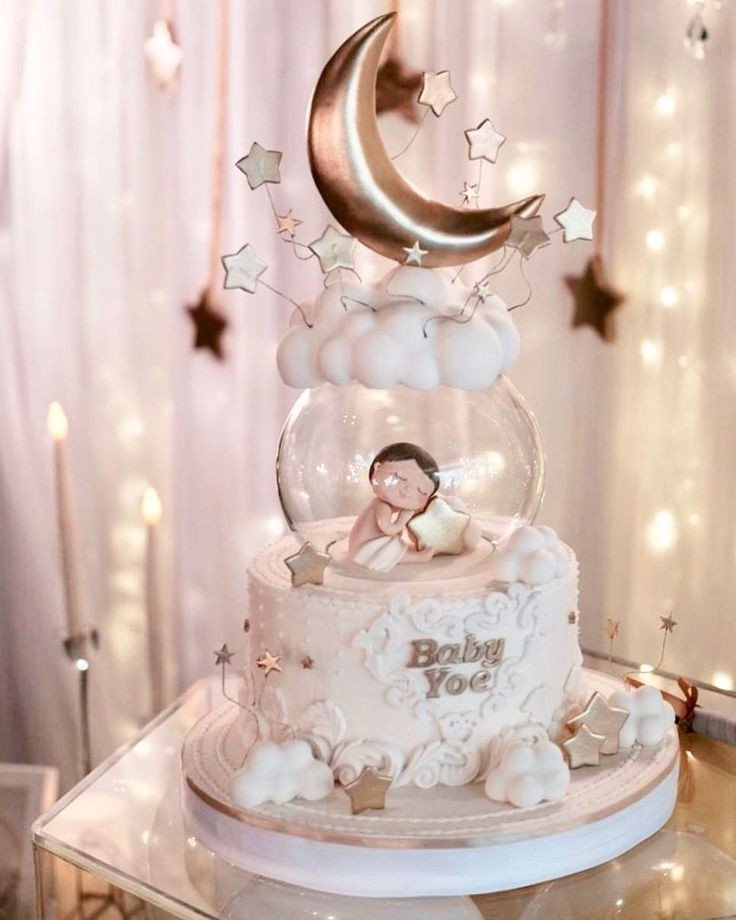 ایده تزیین کیک تولد-کیک تولد فانتزی ماه و ستاره