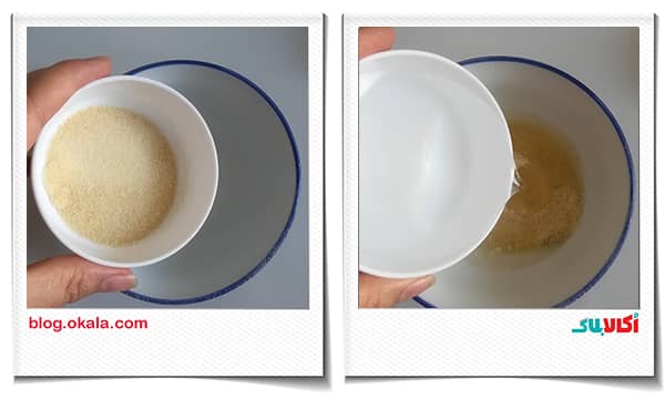 اضافه کردن پودر ژلاتین به مواد دسر زعفرانی اضافه کردن پودر ژلاتین به مواد دسر زعفرانی
