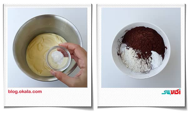 اضافه کردن شکلات و آرد به مواد کوکی ترک دار شکلاتی