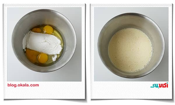 پودر قند و تخم مرغ در کیک کره ای فندق و نوتلا