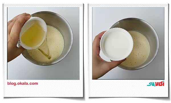 اضافه کردن شیر و روغن در مواد کیک پاپسیکلز