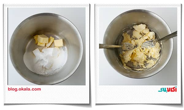 کره و پودر قند در خمیر تارت انار