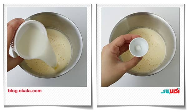 اضافه کردن وانیل و شیر به مواد کیک پاپسیکلز