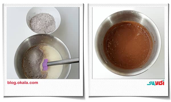 اضافه کردن پودر کاکائو به مواد کیک پاپسیکلز