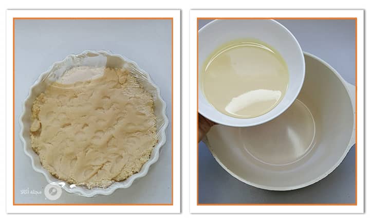 مواد خمیر شیرینی نارگیلی را در ظرفی بگذارید و سلفون بکشید