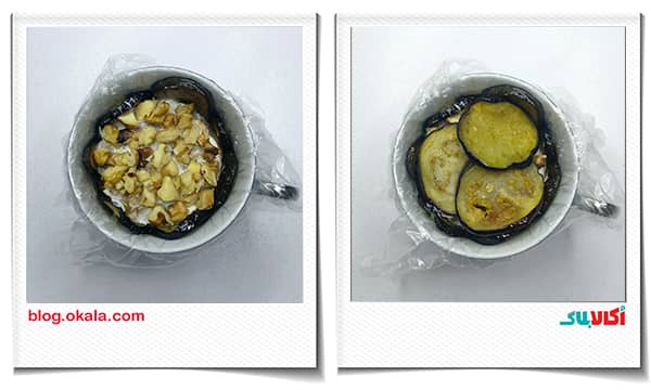 ریختن گردو در سالاد مرغ و بادمجان ریختن گردو در سالاد مرغ و بادمجان