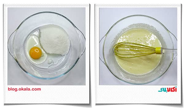 تخم مرغ و شکر و وانیل در شیرینی هلویی