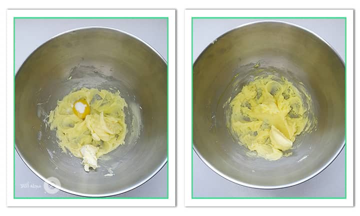 زرده تخم مرغ و وانیل را به دیگر مواد در شیرینی مربایی اضافه کنید