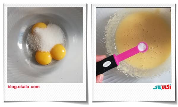 اضافه کردن شکر و وانبل به زرده تخم مرغ در کیک تیرامیسو