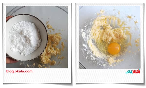 اضافه کردن پودر قند و تخم مرغ به کره در شیرینی شکری