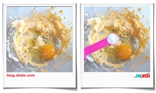 اضافه کردن تخم مرغ به مواد شیرینی صدفی