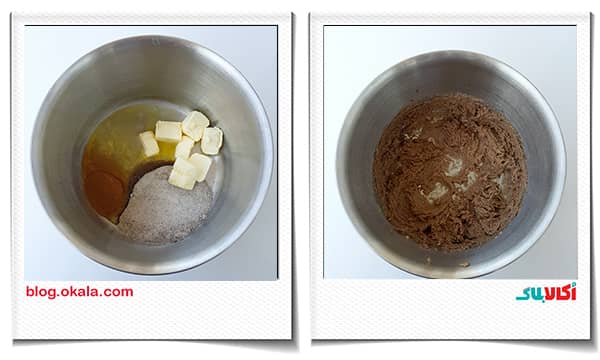 مخلوط شکر و تخم مرغ و کره در شیرینی دارچینی