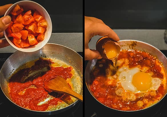 املت با گوجه و اضافه کردن تخم مرغ