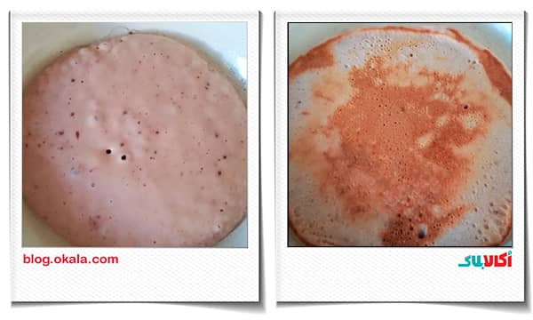 آماده کردن پنکیک توت فرنگی خوشمزه در ماهی تابه