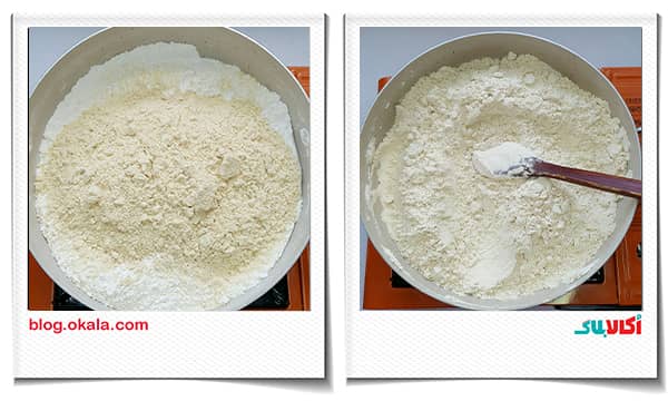 تفت دادن آرد حلوا نخودچی تفت دادن آرد حلوا نخودچی