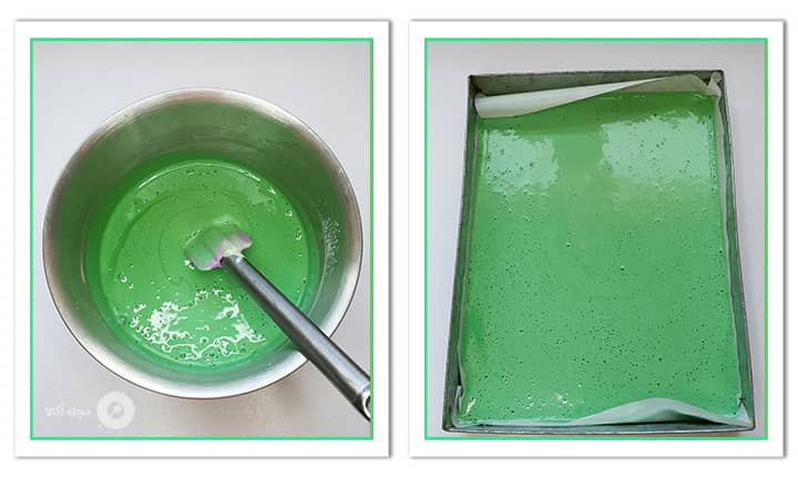 اضافه کردن رنگ سبز به مواد کیک برای رولت هندوانه
