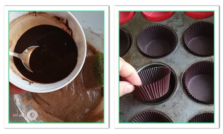 اضافه کردن پودر قهوه فوری به مواد کاپ کیک موکا