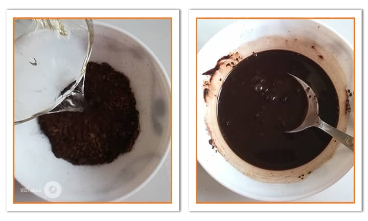 ریختن آب داغ برای پودر کاکائو و قهوه فوری در کاپ کیک موکا ریختن آب داغ برای پودر کاکائو و قهوه فوری در کاپ کیک موکا