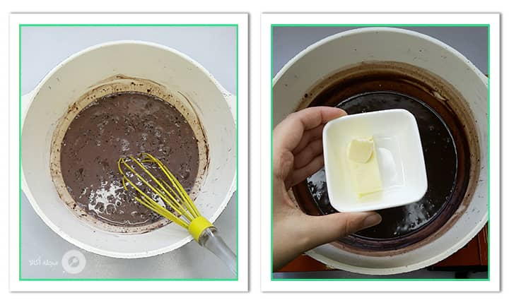 اضافه کردن کره به مواد شکلاتی دسر سوپانگل