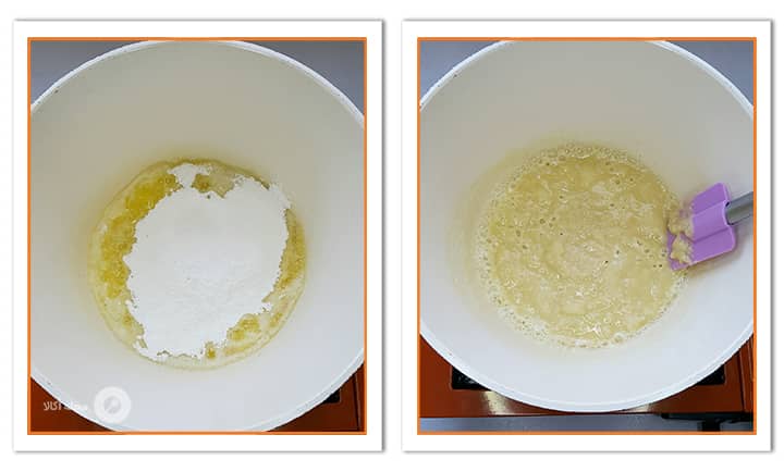 اضافه کردن آرد به کره آب شده در دسر سوپانگل