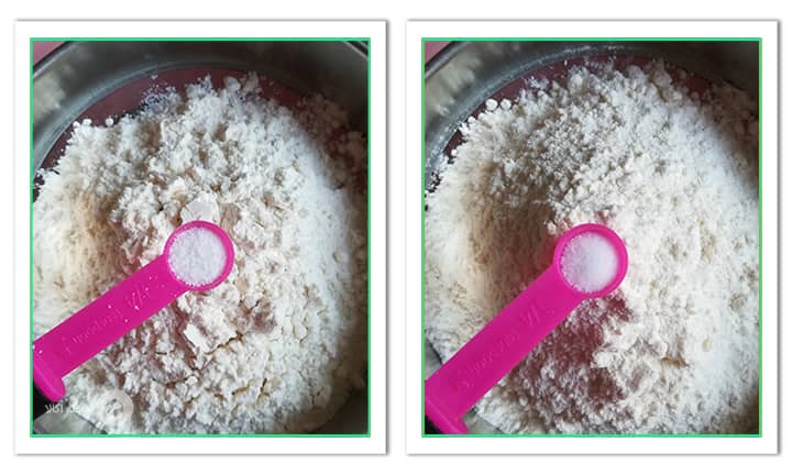 ریختن جوش شیرین و نمک در آرد برای کاپ کیک موکا