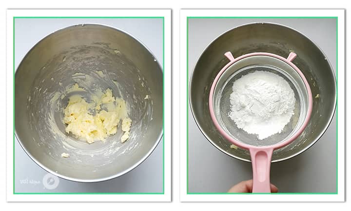 اضافه کردن پودر قند به مواد خمیری شیرینی رومیاس