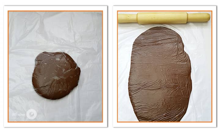 مسطح کردن شکلات با وردنه برای شیرینی رویال