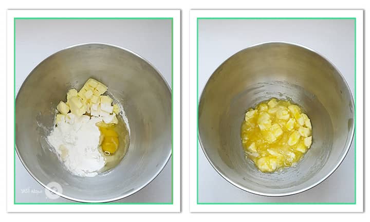 در شیرینی سابله تخم مرغ و وانیل و پودر قند به همراه کره را مخلوط کنید