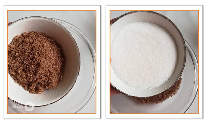 شکر قهوه ای را با شکر سفید ترکیب کنید شکر قهوه ای را با شکر سفید ترکیب کنید