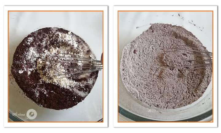 مخلوط آرد را کاملا به هم بزنید در پودینگ هات چاکلت مخلوط آرد را کاملا به هم بزنید در پودینگ هات چاکلت