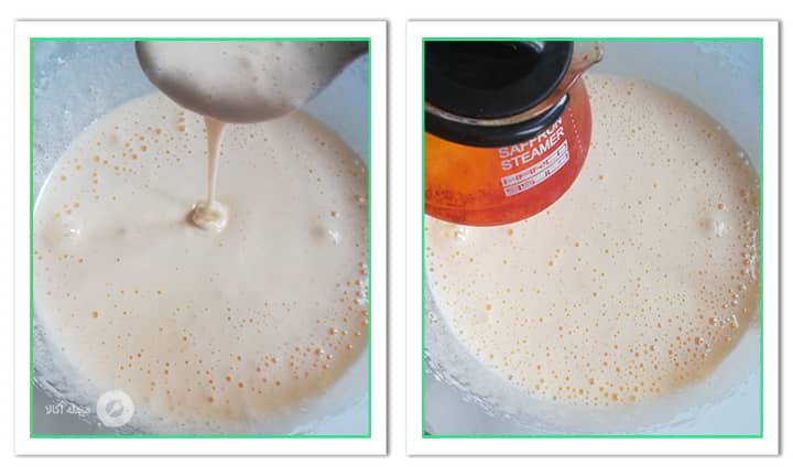 اضافه کردن زعفران به مواد کیک زعفرانی