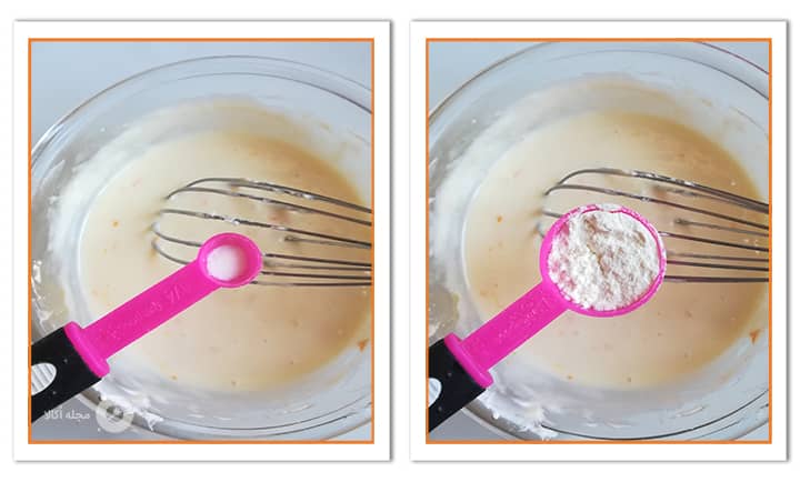 وانیل و یه قاشق آرد را به مواد کیک پرتقالی شکلاتی اضافه کنید وانیل و یه قاشق آرد را به مواد کیک پرتقالی شکلاتی اضافه کنید