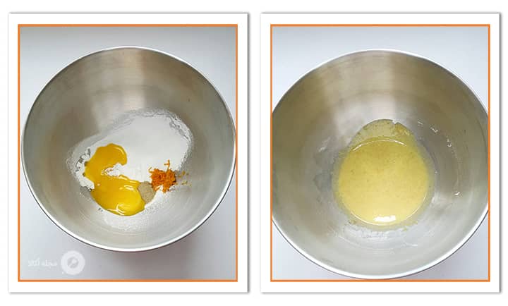 زرده تخم مرغ و پودر قند را با هم در نان چایی مخلوط کنید