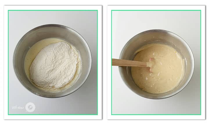 آرد را به مواد اضافه کنید برای مایه کیک برگردون سیب