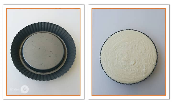 ریختن مواد پودینگ سمولینا در قالب تارت کیک