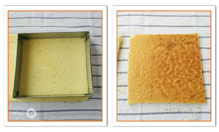بریدن خمیر در ابعاد قالب برای شیرینی تر برشی آناناسی