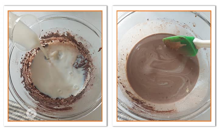 شیر گرم را به مواد کیک جادویی اضافه کنید