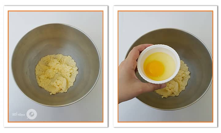تخم مرغ را به مواد کیک برگردون اپساید زردآلو اضافه کنید