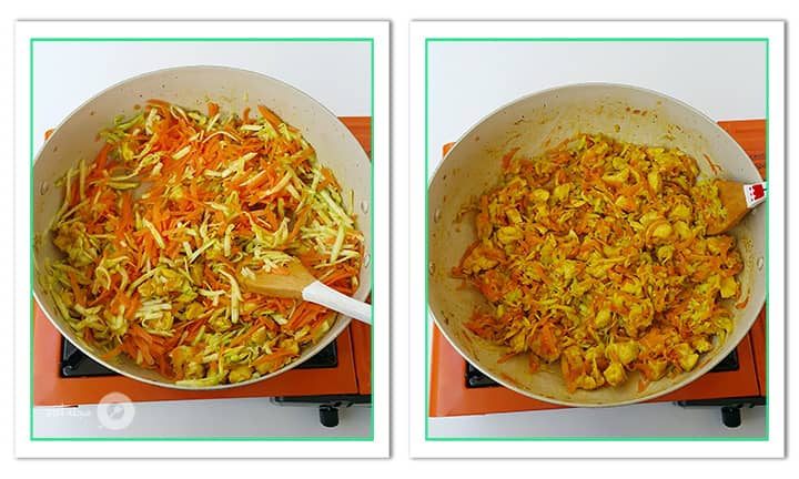 کدو و هویج را تفت دهید تا کاملا پخته شود برای کیش مرغ و سبزیجات