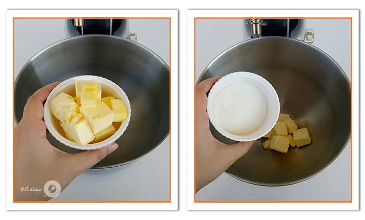 کره را به شکر برای کیک مکرون نارگیلی اضافه کنید 