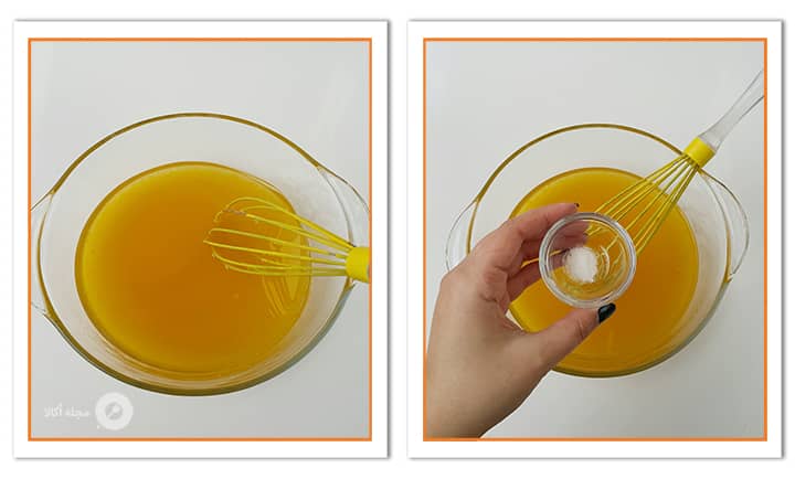 وانیل و آب پرتقال را با هم بزنید تا یکدست شود