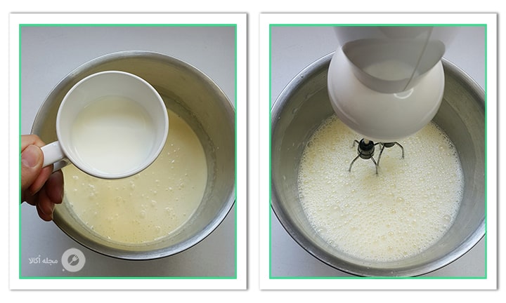 شیر را به مواد تارت کیک کاراملی اضافه کنید