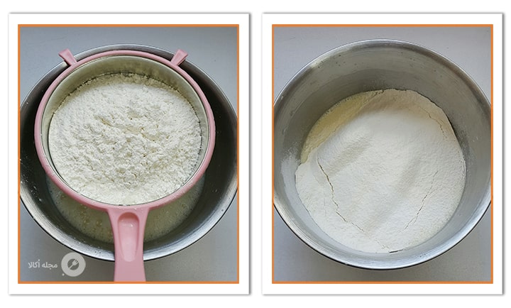 بکینگ پودر و نمک به همراه آرد را به مواد تارت کیک کاراملی اضافه کنید