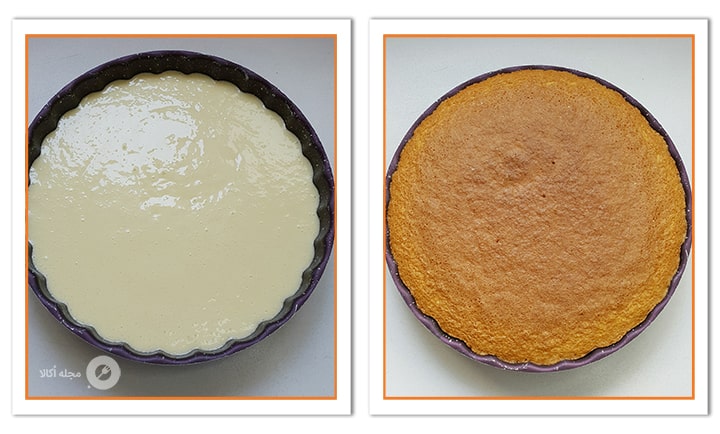 مایه کیک را در قالب برای پختن بریزید