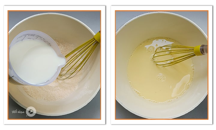 شیر را کم کم اضافه کنید به مواد کرم کارامل