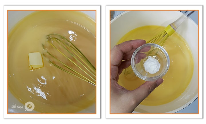 کره و وانیل را به مواد پودینگ کاراملی اضافه کنید