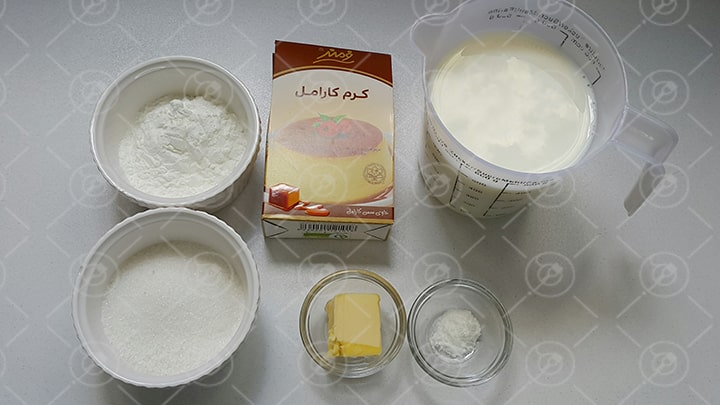 مواد لازم برای پودینگ کاراملی