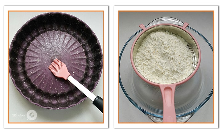 قالب را چرب کنبد و آرد را آماده کنبد براب تارت کیک کاراملی